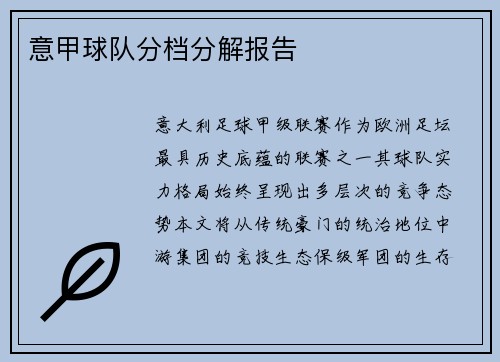 意甲球队分档分解报告